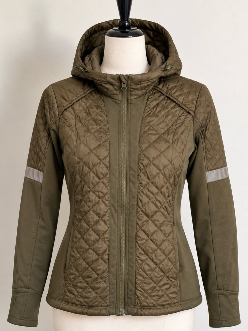 Athleta Olive Green Quilted Hooded Hybrid Jacket Women’s Small S